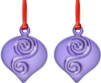 Orrefors Holly Days Christmas Bulb Ornaments in Violet (Set of 2)