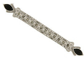 1928 Signature Jet and Marcasite Slim Bar Brooch Pin