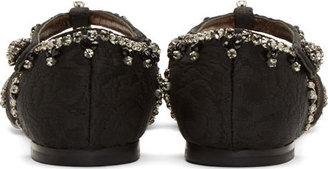 Dolce & Gabbana Black Brocade Rhinestone T-Strap D'Orsay Flats