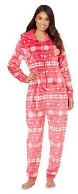 Lounge & Sleep Red luxe Christmas snowflake velour fleece onesie