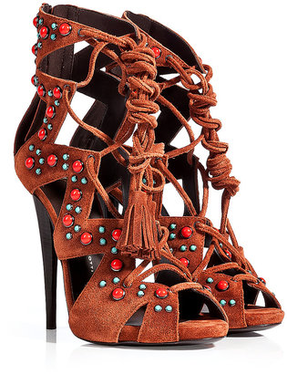 Giuseppe Zanotti Suede Embellished Lace-Up Gladiator Stiletto Sandals