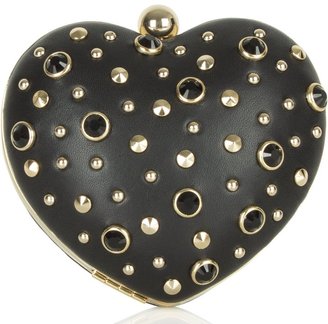 Juicy Couture Black Leather Heart Box Studded Clutch Bag