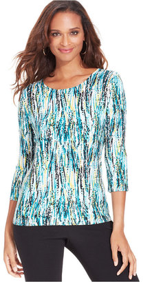 JM Collection Abstract-Print Jacquard Top