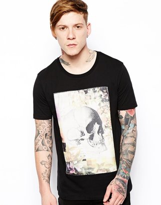 ASOS T-Shirt With Skull Print Woven Panel