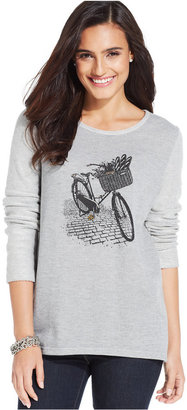 Style&Co. Petite Bicycle-Print French-Terry Pullover