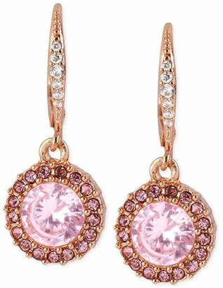Betsey Johnson Rose Gold-Tone Pink Crystal Circle Drop Earrings
