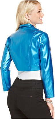 Monroe Marilyn Juniors' Metallic Cropped Moto Jacket
