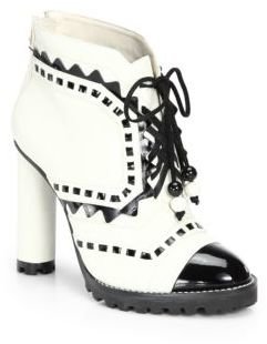 Webster Sophia Riko Tread Colorblock Patent Leather Ankle Boots