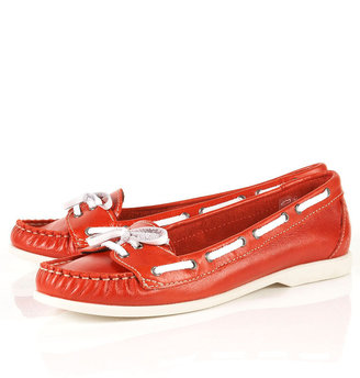 Topshop KIP Red Leather Boat Shoes