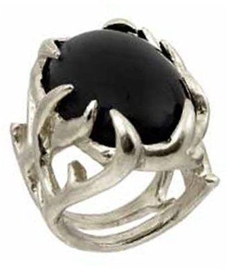 House Of Harlow Antler Ring with Oval Black Cabochon in Silver