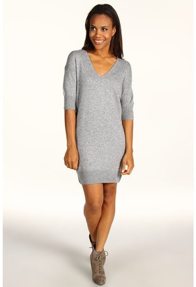 Lacoste S/S Lurex V-Neck Sweater Dress (Tone Grey/Lurex) - Apparel