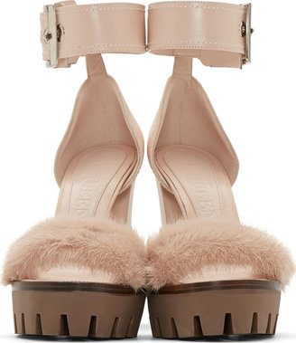 Alexander McQueen Powder Pink Leather & Fur New 39s Sandal