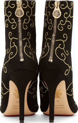 Charlotte Olympia Black Metallic Embroidery Betsy Ankle Boots