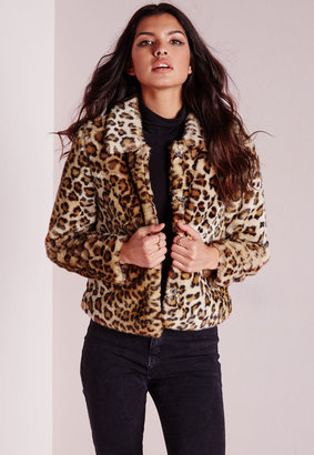 Missguided Cropped Faux Fur Coat Leopard