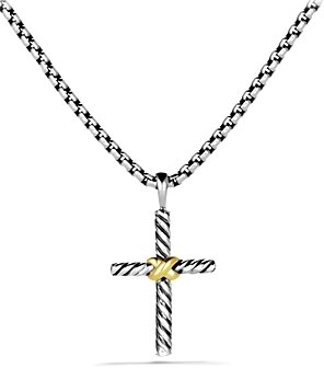David Yurman Petite X Cross with Gold on Chain, 16