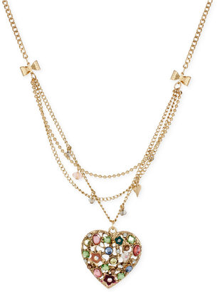 Betsey Johnson Gold-Tone Crystal Heart Pendant Multi-Row Necklace