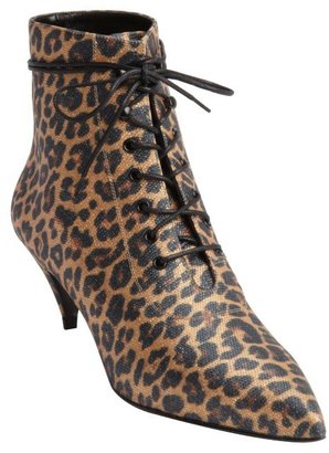 Saint Laurent brown and black leopard print lace up kitten heel booties
