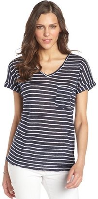 C&C California navy and white striped linen cuffed sleeve t-shirt
