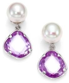 Majorica 10MM White Pearl, Faceted Drop & Sterling Silver Earrings