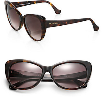 Balenciaga 57MM Tortoiseshell Acetate Cat's-Eye Sunglasses