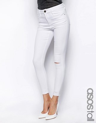 ASOS TALL White Ridley Ankle Grazer with Ripped Knees and Raw Hem