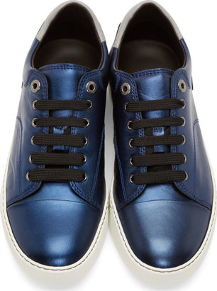 Lanvin Blue Metallic Leather Classic Sneakers