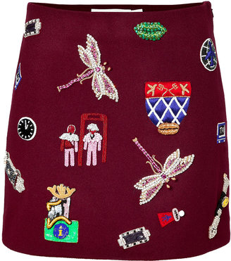 Mary Katrantzou Wool Symbol Mini-Skirt in Burgundy