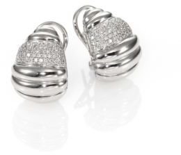John Hardy Pave Diamond & Sterling Silver Ribbed Earrings