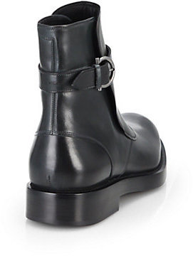 Ferragamo Stivaletto Buckle Leather Ankle Boots