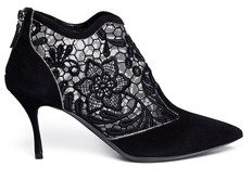 Nobrand Lace embroidery suede booties