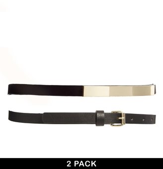 ASOS 2 Pack Skinny Waist Belt With Plate Detail
