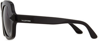 Valentino Tonal Stud Square Sunglasses, Black
