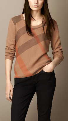 Burberry Check Detail Wool Cashmere Sweater