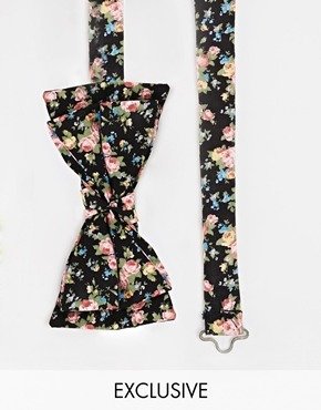 Reclaimed Vintage Floral Bow Tie - black