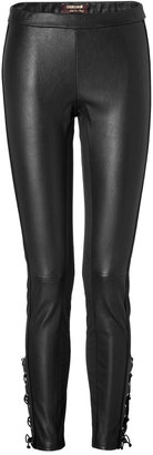 Roberto Cavalli Leather/Cotton Leggings in Black Gr. 36