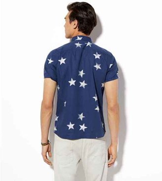 American Eagle Stars Short Sleeve Button Down Shirt