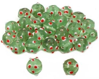 Generic Green Round Dot Glass Beads Lampwork Beading Approx 25
