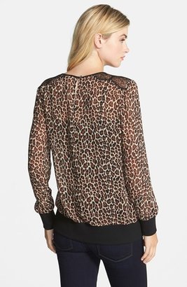 Vince Camuto Lace Trim Leopard Print Sheer Pullover