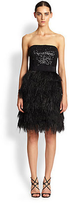 Milly Strapless Sequin & Ostrich Feather Dress