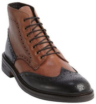 Ben Sherman brown and black tooled leather wingtip 'Finley' ankle boots