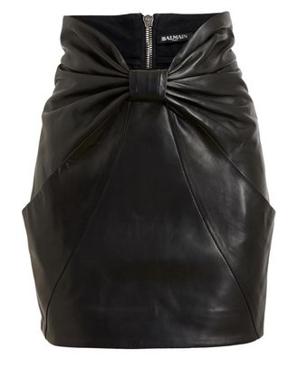 Balmain Bow Front Leather Skirt
