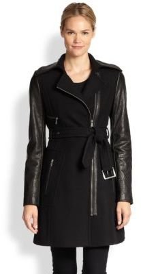Richard Chai Andrew Marc x Lacey Leather & Wool Trench