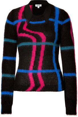 Kenzo Mohair Blend Intarsia Knit Plaid Pullover