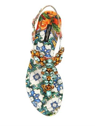 Dolce & Gabbana Maiolica Print Cotton Brocade Sandals