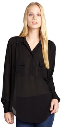 Fifteen-Twenty black sheer spread collar deep v-neck pocketed blouse