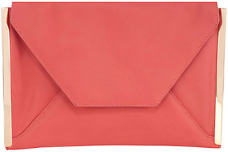 Oasis Cara Leather Envelope Clutch Bag, Coral