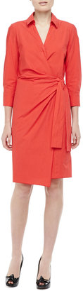Paule Ka 3/4-Sleeve Cotton Wrap Dress, Poppy
