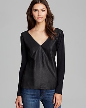 Dakota Collective Sweater - Lennie Faux Leather Front V Neck