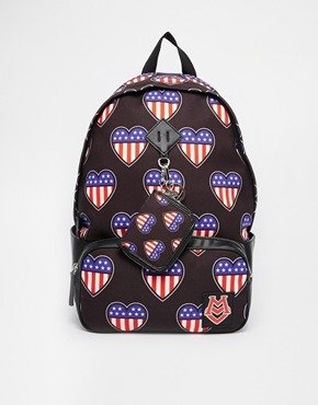 Love Moschino Backpack in Americana Heart Print - blackmulti