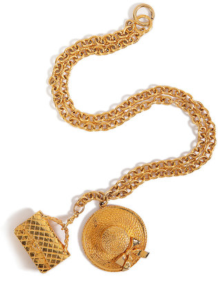 Chanel Vintage Jewelry Gold-Plated Hat/Purse Pendant Necklace